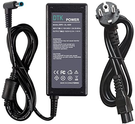 DTK Cargador para Portátil HP 45W 19,5V 2,31A Adaptador Fuente de Alimentación para HP Pavilion Probook Elitebook Envy x360 15 250 741727-001 840 g3 g5 g6 450 (4,5 * 3,0MM)