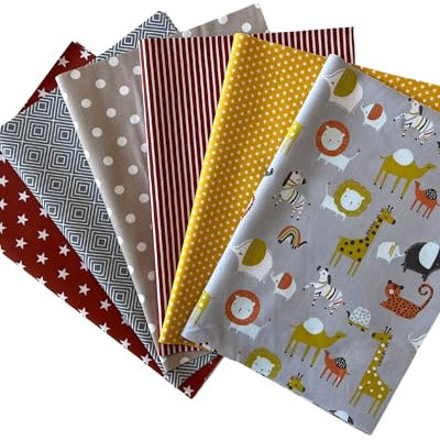 babrause® Stoffpaket Patchwork Baumwollstoffe 12 x (25x35cm) (Gelb Grau)