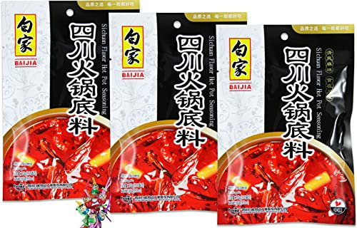3er Pack - BAIJIA [ 3x 200g ] Feuertopf Gewürze/SZECHUAN Hot Pot Würzpaste/Sichuan Flavor Seasoning + ein kleiner Glücksanhänger gratis