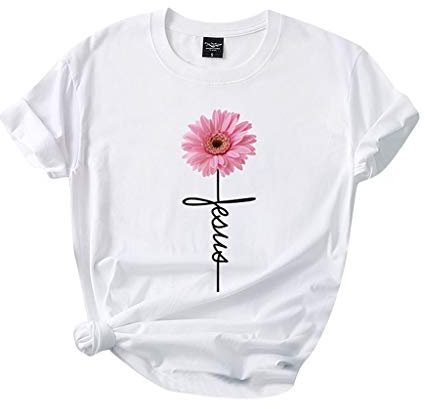 Xniral Damen T-Shirt,100% Baumwolle Kurzarm Bluse Tops G鋘sebl黰chen Drucken Sommer Lose Shirt Wild Atmungsaktiv Sportshirt Sweatshirt(Wei?M)