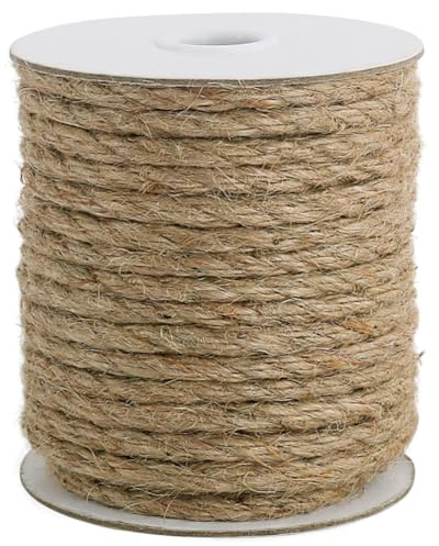 Vivifying Cuerda de yute de 66 pies de 6 mm, cordel natural resistente para manualidades, poste rascador de gato, agrupación (marrón)