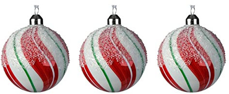Weihnachtskugeln Glas 8cm x 3 Stück mit Streifen Wellen Muster Eiskristalle Christbaumkugeln weiß