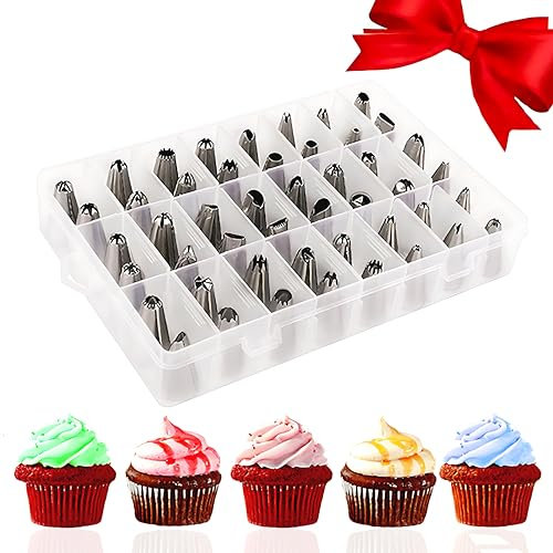 48-Piece Numbered Piping Tips, Cookie Icing Tips, Cookie Decorating Kit, Cake Decorating Tips for Cupcakes Cookies, Cake Supply Master Decorating Tip Set