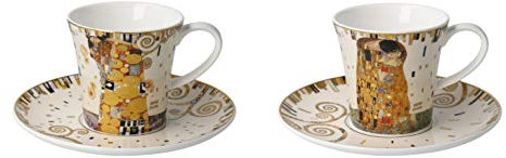 2er Set Gustav Klimt Tassen mit UT konisch Der Kuss + Die Erfüllung 250ml Goebel