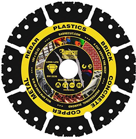 1 x SabreCut VBSC180MU 180mm (7) x 22,23mm alésage brasé sous vide multi-matériaux meuleuse d'angle de coupe scie circulaire lame de disque diamant compatible avec Bosch Dewalt et bien d'autres