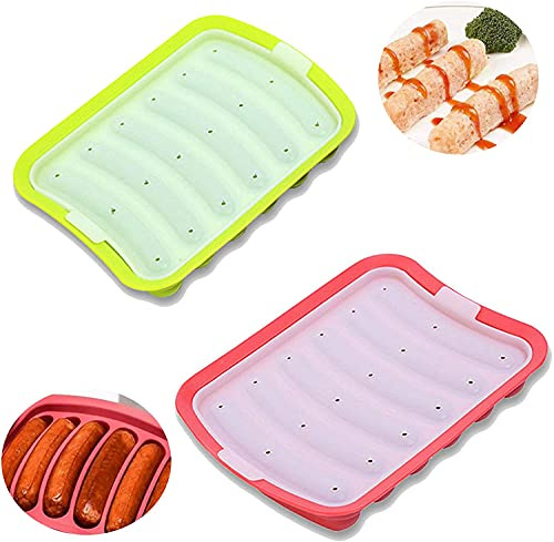 LATRAT 2 Stück Wurstform Silikon Hot Dog Form Wurstform Hot Dog Backform, Würste Formen Mit Deckel für BBQ Backen Kochen Home Küche, 6 Cavities