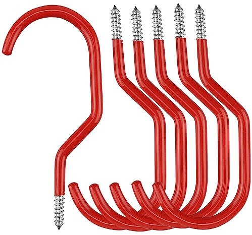 Garage Storage J Screw Hooks,6 Pack Heavy Duty Rubber Coated Extra-Large Bike Storage Hook Rack Stands Accessories Screw in Hook for Hanging Garage Ceiling Wall Bicycle Storage, Utility Tool Hanger