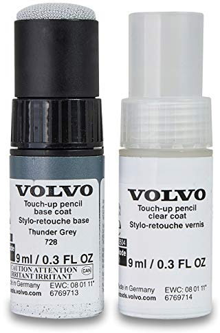 Volvo Original 728 Thunder Grey Lackstift Set - 9ml Basislack, 9ml Klarlack - Lackreparatur Set Ausbesserungslack grau 32244370