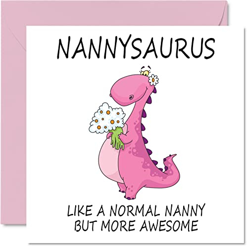 Birthday Cards for Nanny, Nannysaurus | Nanny Mothers Day Card from Granddaughter Grandson, Happy Birthday Nanny, Nan Dinosaur Card
