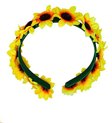Chaks - Haarreif mit Sonnenblumen, Blumenkranz für Damen, Hippie, 70er Jahre, Accessoires, Festival, Karneval