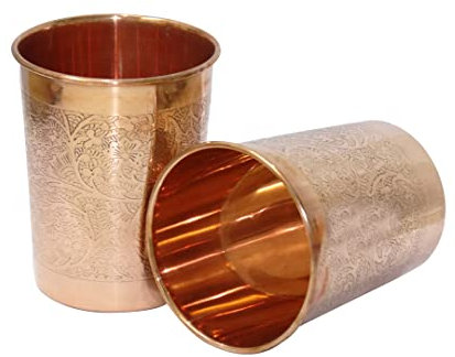 Universal Hub Kupferbecher Indischer Krug Geprägte Kelchgläser Trinkbecher Set aus 1 Stück Reinem Ayurveda Moscow Mule Glas Für Cocktail Blumen Utensilien Trinkflasche Tischglaswaren, Gold