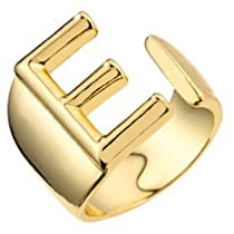 OAKKY Damen Modisch Klassisch Grob Domain Einstellbare Öffnung Initial Kleiner Finger Resizable Knöchelring Alphabet 26 Ehering Gold E