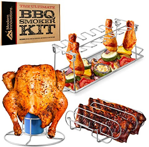 Modern Innovations Grillroste, Hähnchenschenkel und Drumstick Halter, Beer Butt Hähnchenbräter Ständer, BBQ Rib Smoke Rack, Räucherzubehör für Smoker und Grillen Geschenkset