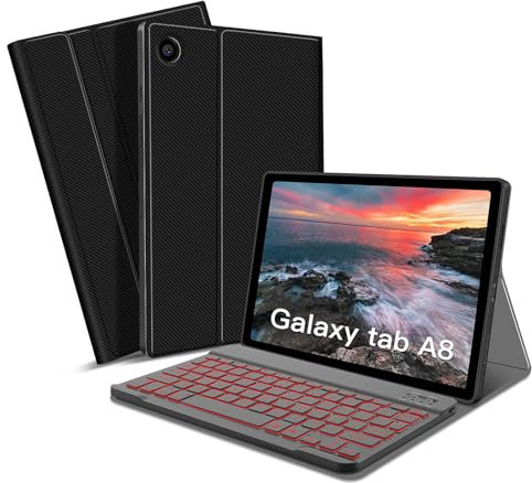 XIWMIX Backlit Keyboard Case for Samsung Galaxy Tab A8 10.5 inch 2022 (SM-X200/X205/X207),Slim Smart Cover with Magnetically Detachable Wireless Bluetooth Keyboard Case for Galaxy Tab A8 10.5, Black