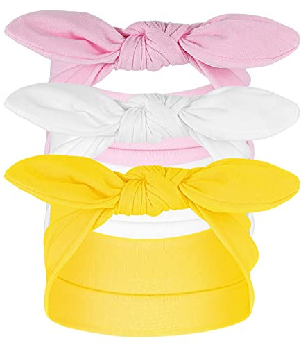 3 Fasce Vintage con Fiocco per Capelli Cerchietti Annodati per Testa Turbanti Elastici Bandane con Nodo in Tessuto per Viso Trucco Accessori per Donna Ragazza Bambina, Rosa, Giallo, Bianco