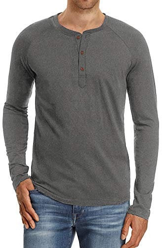 NITAGUT Men's Long Sleeve Tops Casual Cotton Basic Henley T Shirts for Men,Dark Gray,X-Large