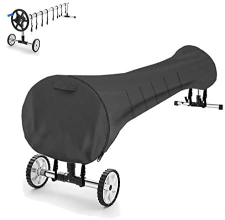 JinGtonG Cubierta Completa para Carrete De Manta Solar De Piscina, Funda para Carrete De Piscina con Asa Y 4 Correas Ajustables con Hebilla, Impermeable, 210D Oxford Negro 16Ft