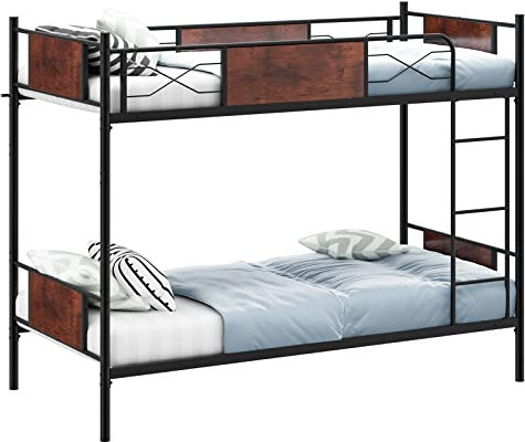COSTWAY Metal Bunk Bed, 3FT Single over Single Loft Bed Frame with Ladder and Safety Guardrail, Convertible to 2 Beds, Home Bedroom Dormitory Space-Saving Twin High Sleeper Beds for Kids Teens Adults