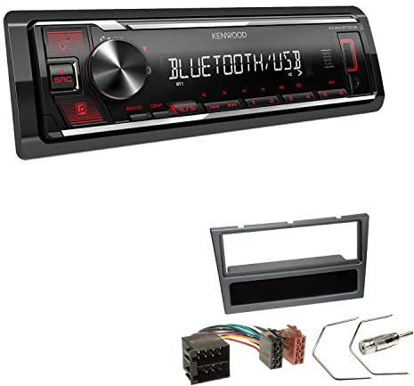 Kenwood KMM-BT209 1-DIN Autoradio Media Receiver Bluetooth USB AUX mit Einbauset passend für Opel Vectra C 2002-2008 Charcoal-metallic