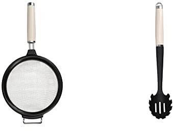 KitchenAid Sieve, Mesh Strainer, Medium 17.5 cm, Almond Cream & Pasta Server, Stainless Kitchen Utensil, Durable and Easy to Clean, Almond Cream