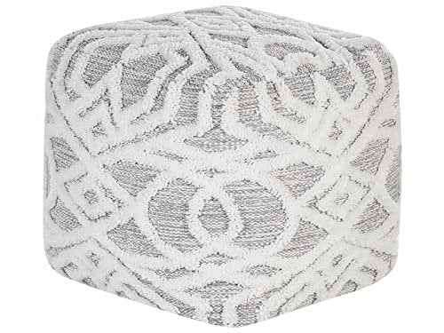 Beliani Pouf Baumwolle weiß/grau 40x40x40 cm Sitzkissen Bodenkissen Boho Stil Warangal