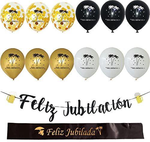 Decoración Jubilación Guirnalda FeLiz Jubilación+ Banda Jubilada+15 Globos FeLiz Jubilación Happy Retirement en Español Bandera We Will Miss You Faja Jubilación Adornos Accesorios para Jubilación