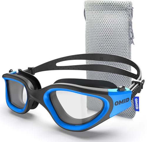 OMID Swim Goggles, P2 Polarized 【Patent & Upgrade】 Anti-Fog Anti-UV No Leakage Swimming Goggles for Adult Men Women Youth (A3-Non Polarized-BlackBlue-Clear)