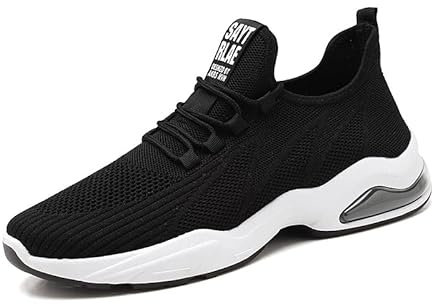 Hombre Zapatos Deportivos Casuales para Correr Gimnasio Sneakers Ligero Transpirable Zapatillas de Running Unisex Adulto, Negro, EU44