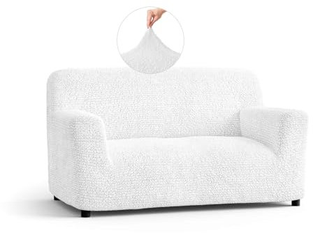 PAULATO - Sofabezug 2 Sitzer Stretch aus einfarbiger Mikrofaser, kratzfestes Gewebe, maschinenwaschbar, WavyTech-Technologie, Made in Italy - Weiß