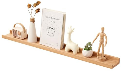 TREOAKWIS Schweberegal Wandregal, Regalbrett Holz Wandboard Eiche Massiv Bilderleiste Bücherregal Kinder Wand für Wohnzimmer, Kinderzimmer, Schlafzimmer, Büro (Natürlich, 90 x 15 cm)