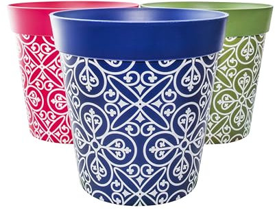 Hum Flowerpots, 25cm set of 3, variety of colours and sizes, indoor/outdoor plastic plant pots, multi maroc