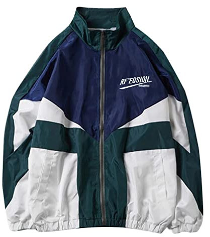 Minetom Damen Patchwork Farbblock Oversize Hip Hop Jacke Teenager Mädchen Mantel Sport Übergangsjacke Windbreaker College Jacke Sweatjacke F Blau S