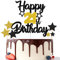 Gidobo 21st Birthday Cake Toppers, Black Gold Glittery Cake Decorations with Stars, Twenty-One Years Old Birthday Party Supplies for Men and Women
