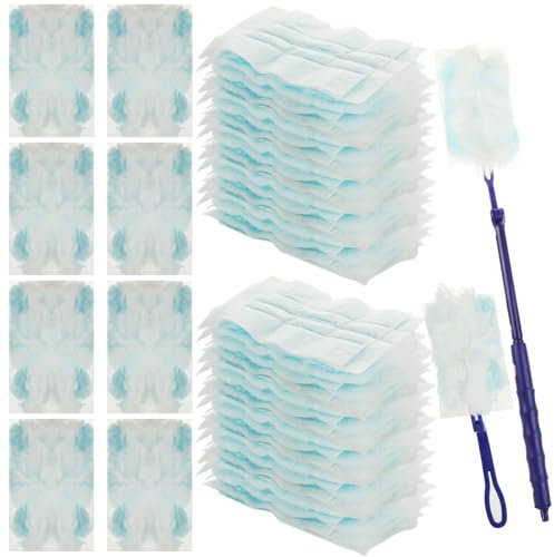 AHAQU 50PCS Flash Dust Magnet, Fluffy Duster Refills, Flash Duster Refills with Extendable Pole, Flash Dust Magnet Refill, Refill Duster for Cleaning- Blue
