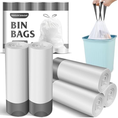 PANSUN Selected Bin Bags 10L Drawstring Small Heavy Bin Liners for Bathroom Pedal Bin Liners, Office Waste Paper Bin, Bedroom, 60 Count, Fit 5L-10L Garbage Bin