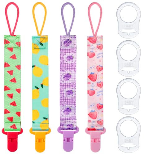 Aolso Adaptateur de Chaîne de Tétine en Silicone, 4Pcs de Chaîne de Tétine Pour Bébé avec 4 Adaptateurs, Adaptateur D'anneau en Silicone, Sangle de Chaîne D'attache-Tétine (Rouge/Jaune)