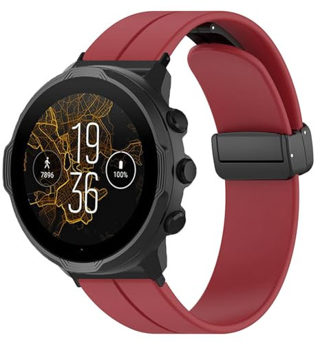 Cinturino di Ricambio per Orologio, Cinturino con Fibbia Pieghevole Magnetica da 24 Mm per Suunto 7 9 D5i, Cinturino di Ricambio Sportivo in Silicone Morbido (WINE RED)
