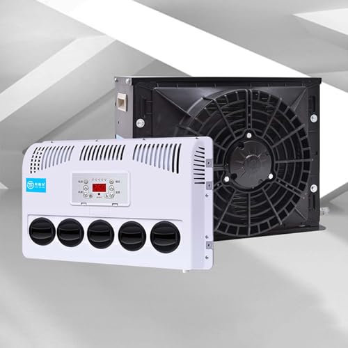 FJAUOQ 12V 24V Aire Acondicionado Autocaravana Aire Acondicionado DC Aire Acondicionado Juego Ventilador Aire Acondicionado Techo Coche Aire Acondicionado para Coche Caravana,Negro,12V