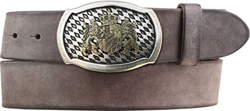BELTINGER Trachten-Gürtel mit Wappen-Gürtelschnalle aus weichem Vollrindleder 4 cm Used-Look | Druckknopf-Gürtel für die Lederhose oder Dirndl 40mm | Vintage-Look