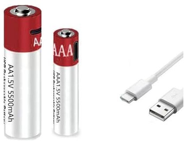WILLQ Type-C USB Rechargeable Lithium Ion Battery 1.5V 5500mAh AA+AAA Battery Pack Long Lasting and Constant Output 1.5V and 1H Fast Charge,1AA+1AAA