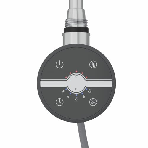 Warmehaus Touch Screen Thermostatic Electric Heating Element Grey 300W | Timer, 3 Operating Modes, LCD Display, Dual Fuel T Piece, 1.1m Cable, for Bathroom Heated Towel Rails and Radiators