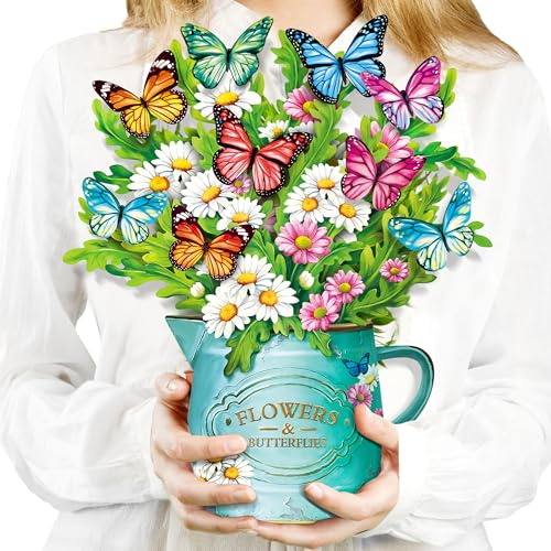 Pop-Up-Blumenkarten, Papierblumenstrauß, 30,5 cm, Gänseblümchen und Schmetterlinge, 3D-Popup-Grußkarten mit Blanko-Notizkarte und Umschlag, Geburtstag, Muttertag, Abschluss, Dankeschön-Geschenke für