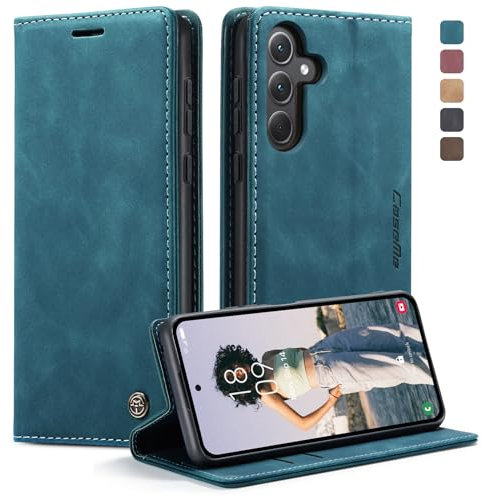 KZB Handyhülle für Samsung Galaxy A35 5G Hülle Premium Lederhülle Klappbar Flip Case Tasche Magnet Kartenfach Standfunktion Klapphülle Schutzhülle für Samsung Galaxy A35 - Blaugrün