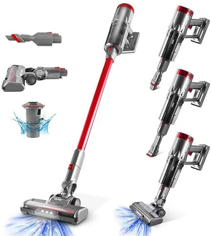 Vortex F13 – Aspirateur Balai Sans Fil 2-en-1, 130W, Aspiration 11 kPa, Filtration Cyclonique HEPA, Autonomie 35 Min, Brosse LED 90°, Aspirateur à Main, Tube Métal, Support Mural – Gris