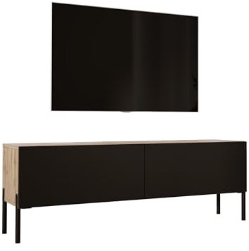 3E 3xE living.com TV- Schrank in Wotan Eiche/Schwarz Matt mit Beinen in Schwarz, A: B: 140 cm, H: 52 cm, T: 32 cm