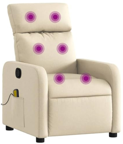 vidaXL Massagesessel, Sessel Verstellbare Rückenlehne Fußteil, Fernsehsessel Relaxsessel mit Liegefunktion, Liegesessel Polstersessel Ruhesessel, Creme Stoff