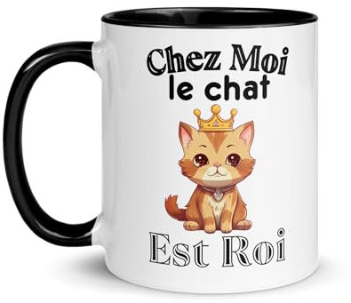 Tasse Mug Chat Félin Chaton Passion Humour Drôle Marrant Fan Cadeau Élégant Animaux de compagnie Fille Femme Homme (Le Chat est Roi)