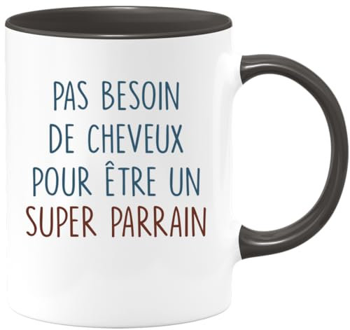 quotedazur Café-Croissant - Mug Personnalisé Humour Annonce Tasse Pas Besoin De Cheveux Pour Être Un Super Parrain - Cadeau Noël Original Futur Parrain Chauve - Noir/Céramique