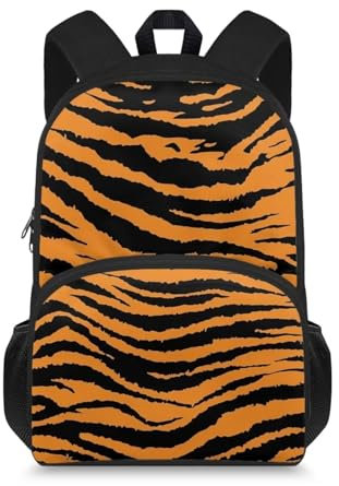 HUGS IDEA Kinder-Rucksäcke für Jungen und Mädchen, 38,1 cm, Schultasche, Büchertasche für Studenten, College, Schultasche, Rucksack, Tiger Streifen