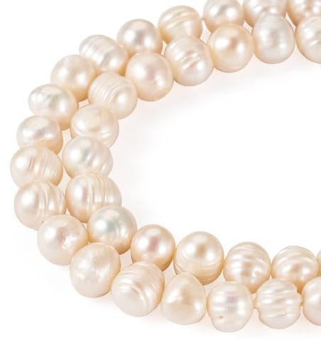 Cheriswelry 2 fili di perle naturali da 6 a 8,5 mm, perle d'acqua dolce color conchiglia, per collane fai da te, bracciali, orecchini, creazione di gioielli